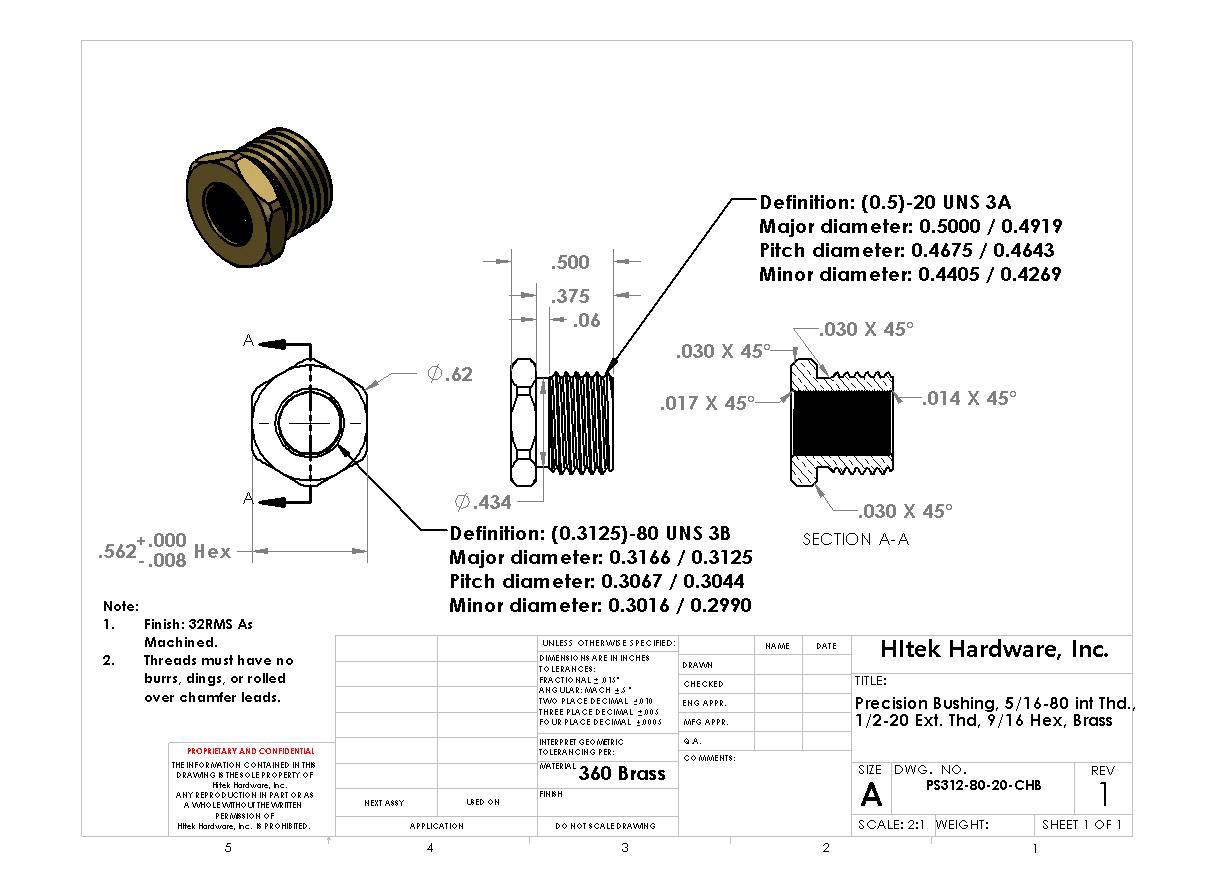 Precision Threaded Collet/Bushing - PS312-80-20-CHB: Hitek Hardware, Inc.