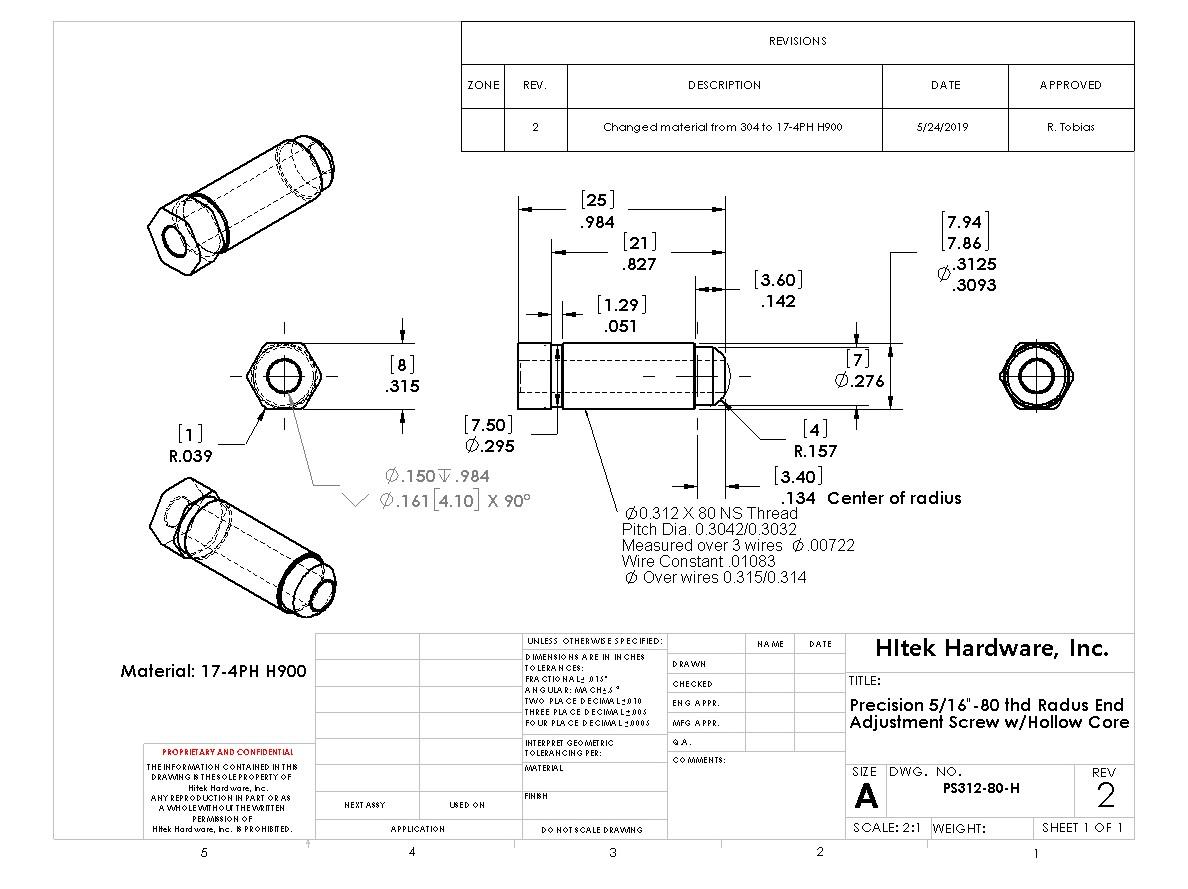 Precision Hollow Screw PS312-80-H: Hitek Hardware, Inc.